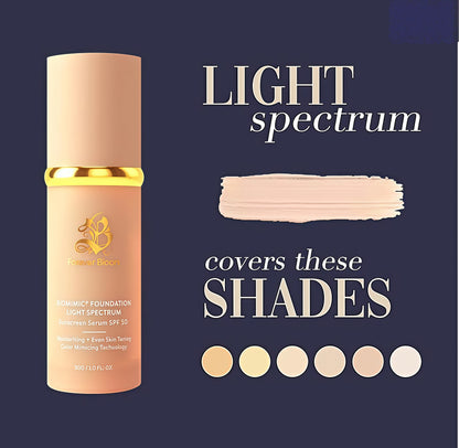 Bio Mimic Foundation Light Spectrum by Forever Bloom; Hydrating, Anti- Aging, Concealing, Evening skin tone,Protecting from Sun with SPF50;Lifestyle Lightweight Foundation for Gym, Sports, Dancing