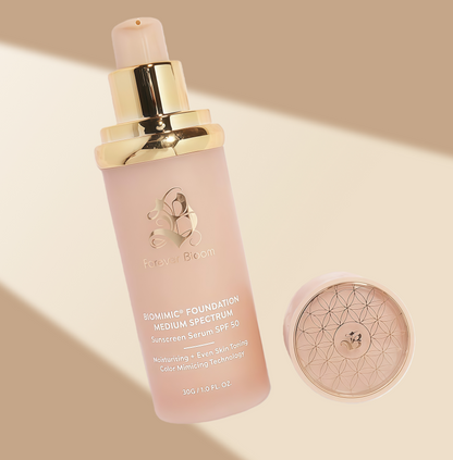 Bio Mimic Foundation Light Spectrum by Forever Bloom; Hydrating, Anti- Aging, Concealing, Evening skin tone,Protecting from Sun with SPF50;Lifestyle Lightweight Foundation for Gym, Sports, Dancing